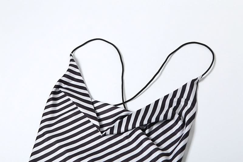 Striped print self tie cami maxi dress