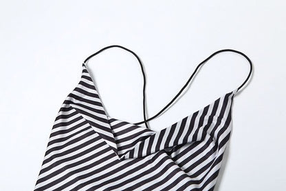 Striped print self tie cami maxi dress