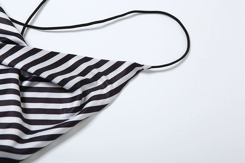 Striped print self tie cami maxi dress