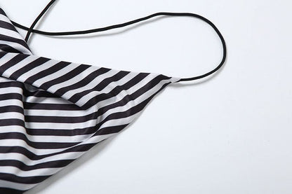 Striped print self tie cami maxi dress