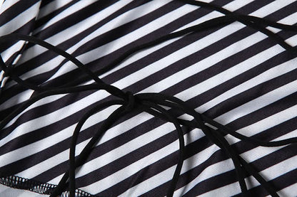 Striped print self tie cami maxi dress