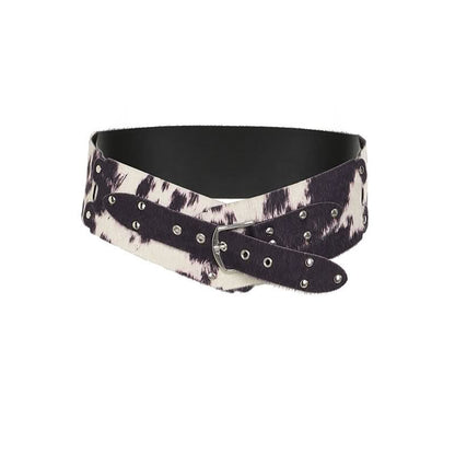 Contrast buckle PU leather patchwork belt