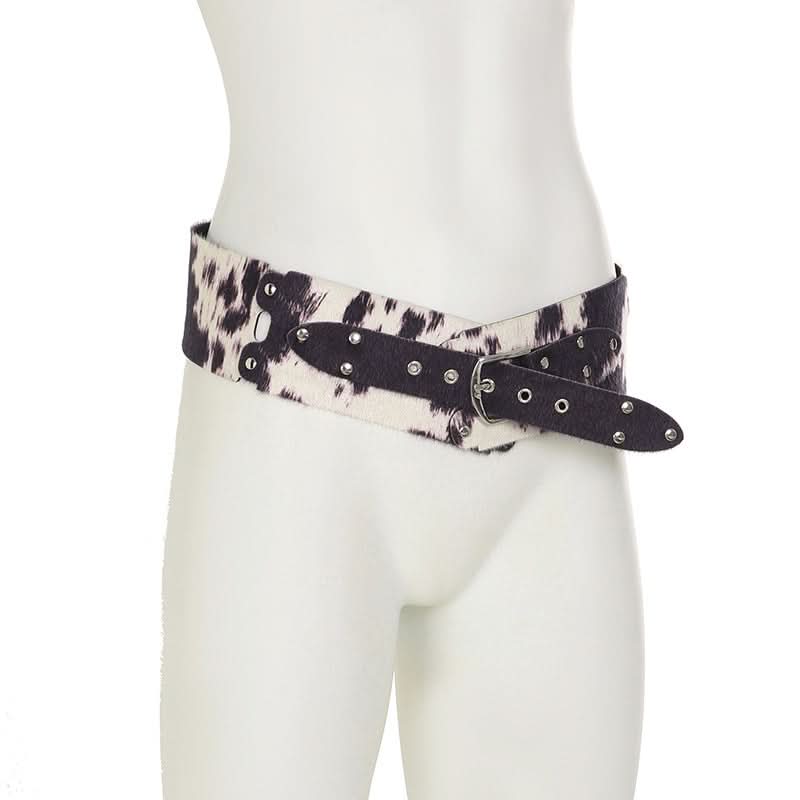 Contrast buckle PU leather patchwork belt