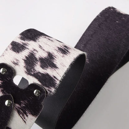 Contrast buckle PU leather patchwork belt