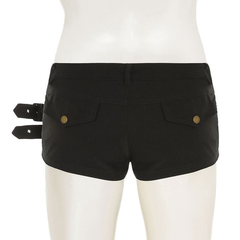 Button buckle solid low rise short pant
