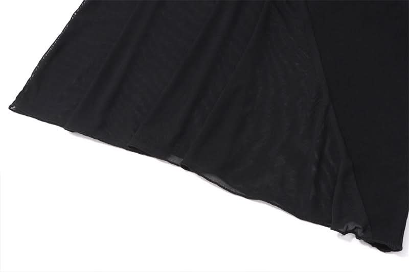 U neck mesh patchwork lace up maxi dress