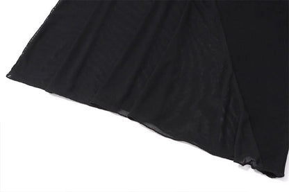 U neck mesh patchwork lace up maxi dress