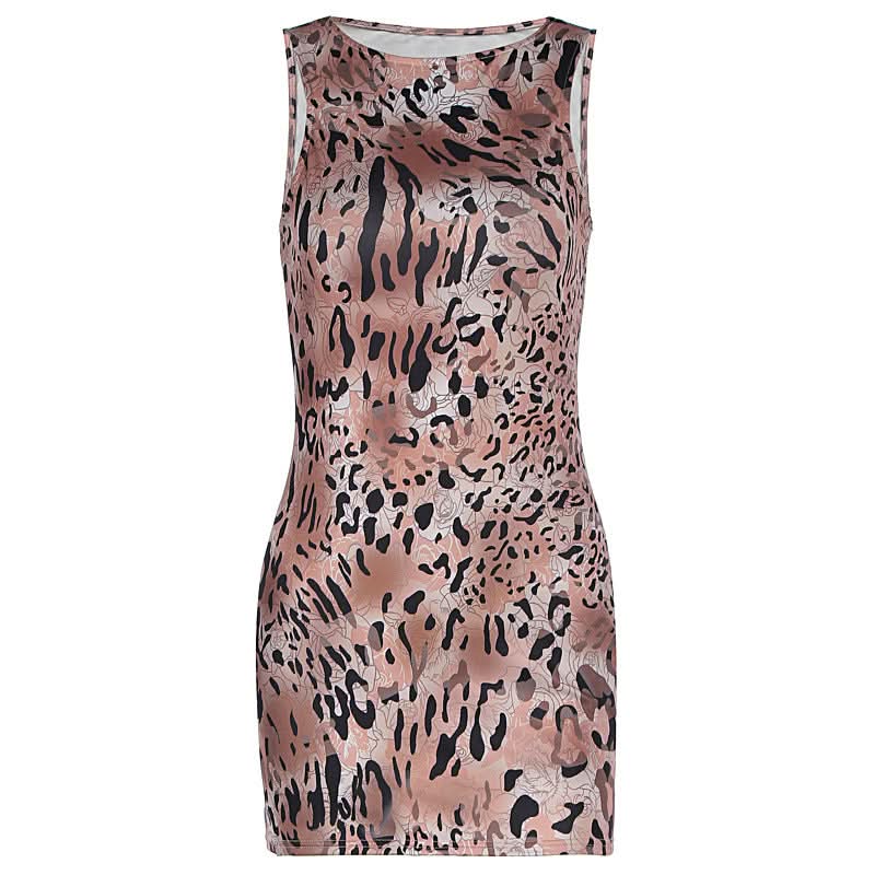 Crewneck leopard print sleeveless mini dress