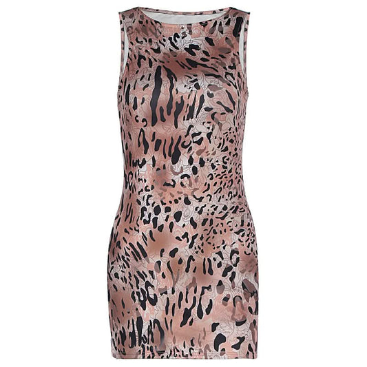 Crewneck leopard print sleeveless mini dress