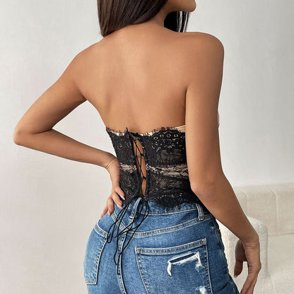 Sweetheart neck lace up corset tube top