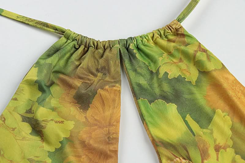 Halter hollow out backless flower print cut out mini dress