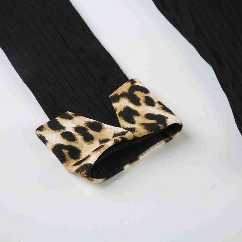 Turnover collar button long sleeve leopard print patchwork top