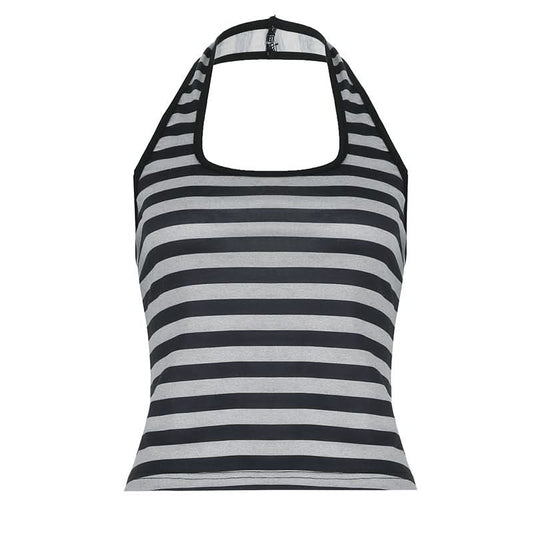 Halter striped print beaded top