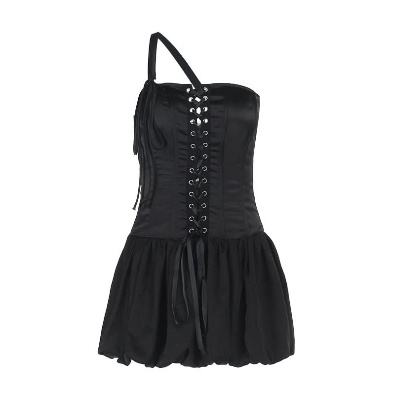 One shoulder lace up mini dress
