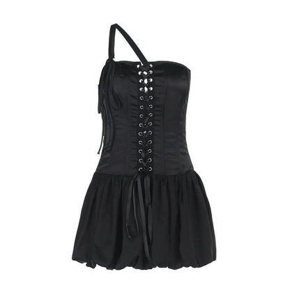 One shoulder lace up mini dress