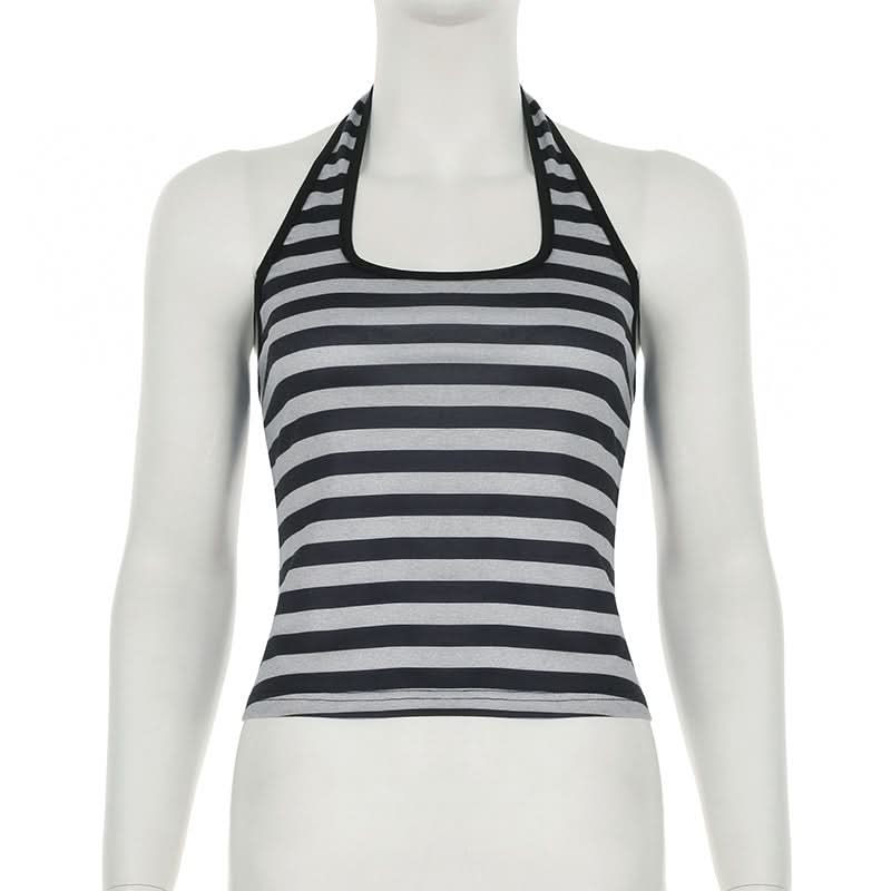Halter striped print beaded top