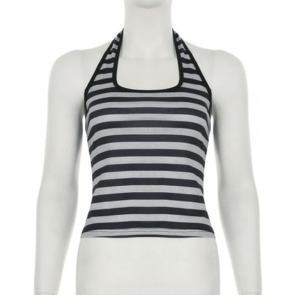 Halter striped print beaded top