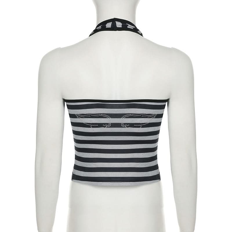 Halter striped print beaded top
