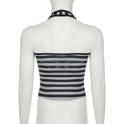 Halter striped print beaded top