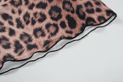 Leopard print u neck bowknot slit cami maxi skirt set