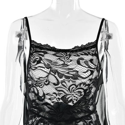 U neck flower applique lace backless cami maxi dress