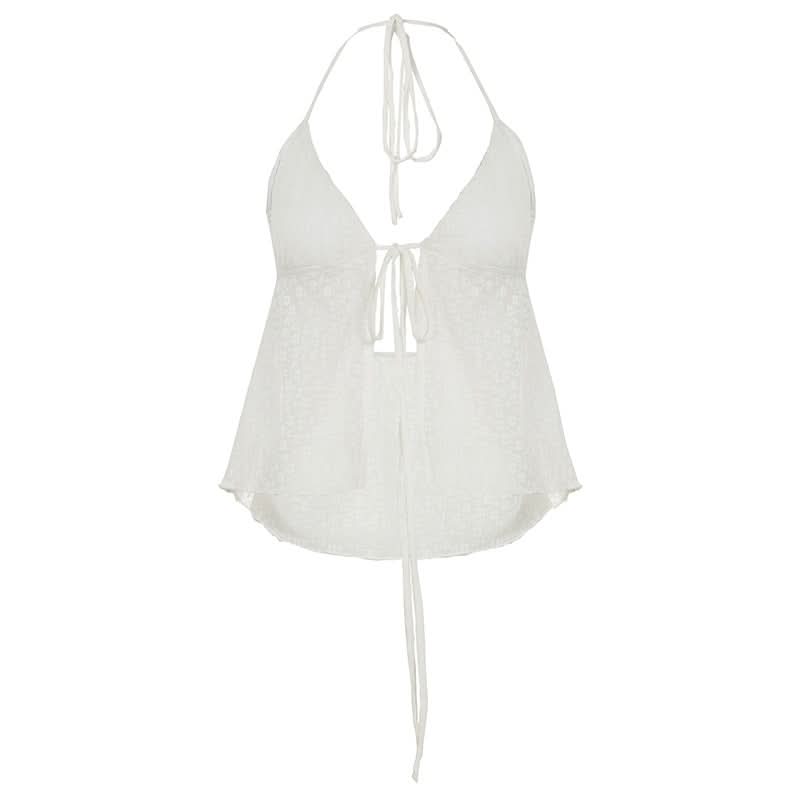 Halter lace self tie backless top