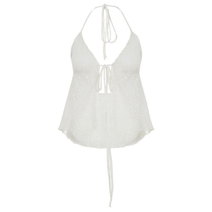 Halter lace self tie backless top