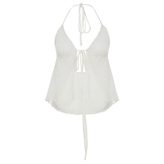 Halter lace self tie backless top