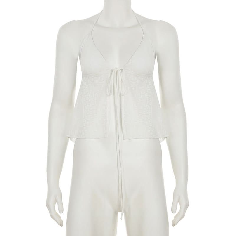 Halter lace self tie backless top