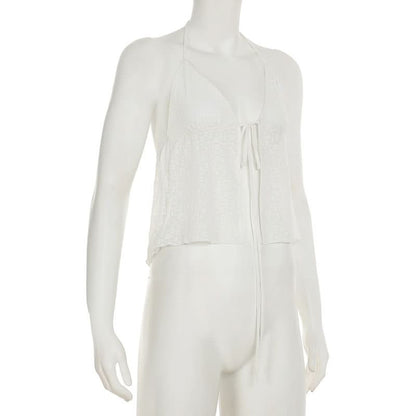 Halter lace self tie backless top