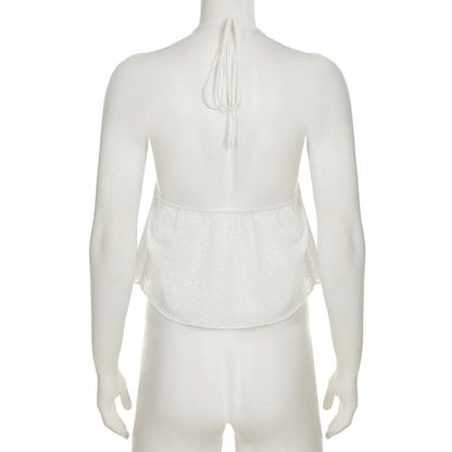 Halter lace self tie backless top