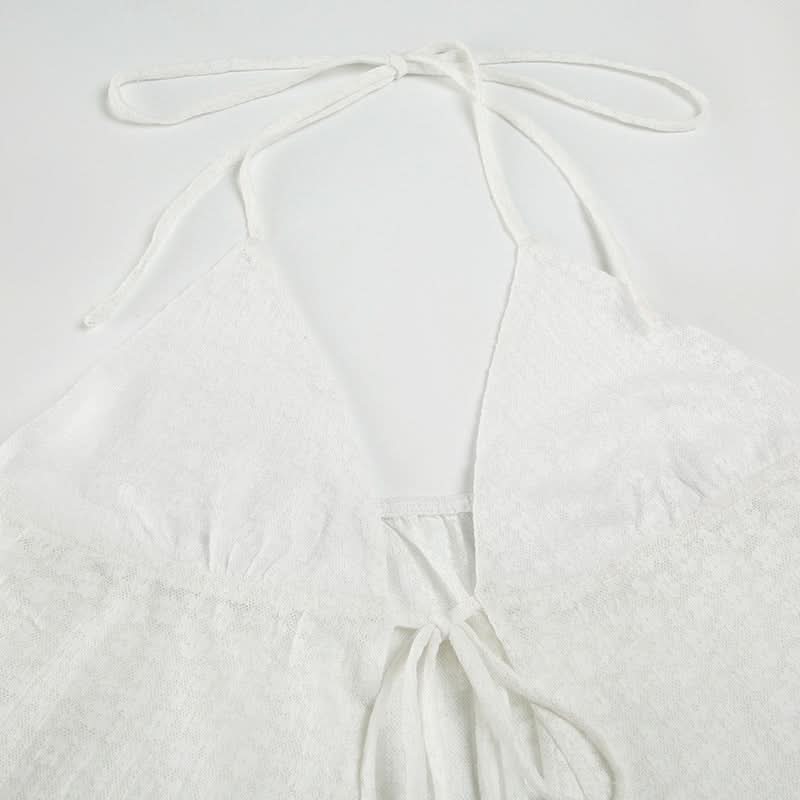 Halter lace self tie backless top