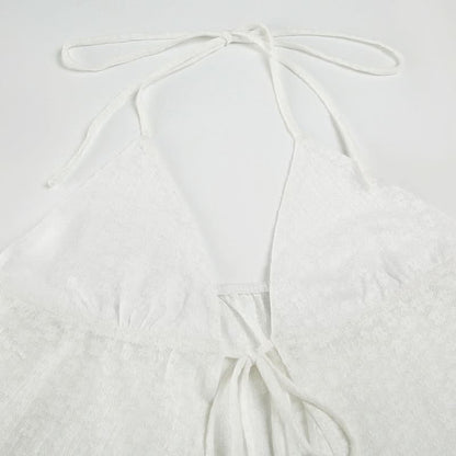 Halter lace self tie backless top