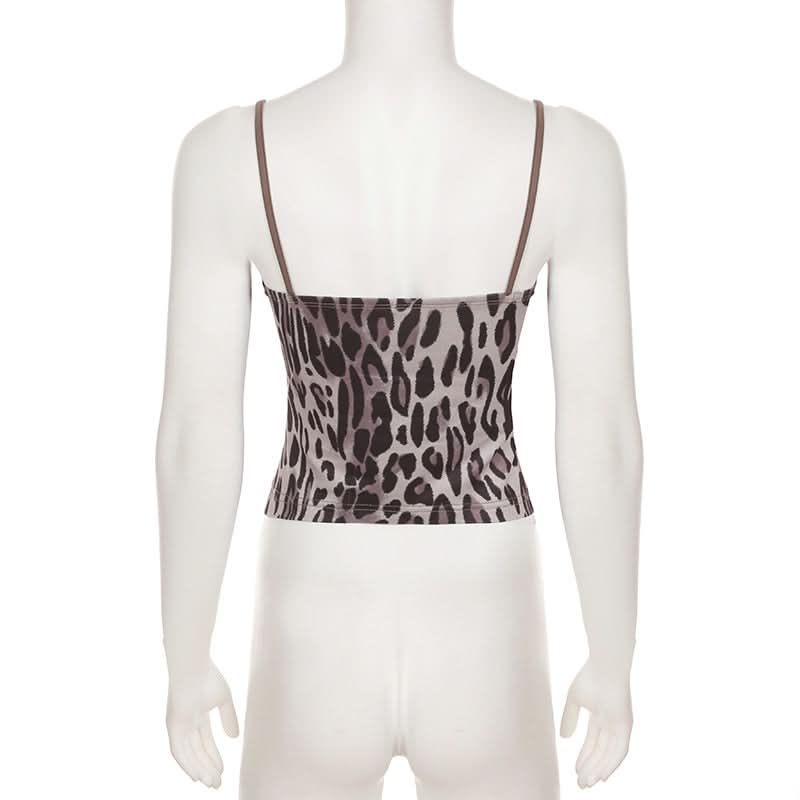Sweetheart neck leopard print lace hem cami top