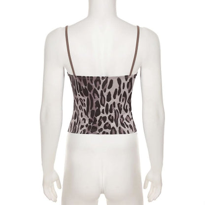 Sweetheart neck leopard print lace hem cami top