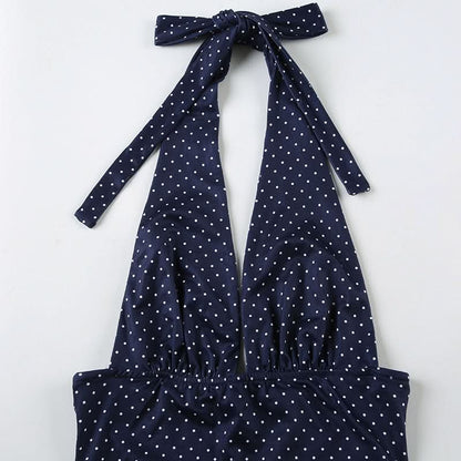 Halter v neck polka dot ruffle mini skirt set