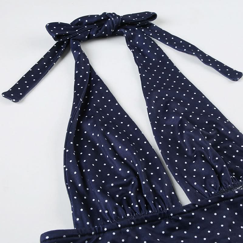 Halter v neck polka dot ruffle mini skirt set