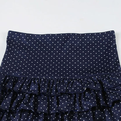 Halter v neck polka dot ruffle mini skirt set
