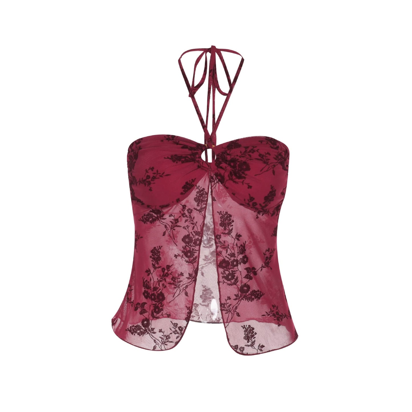 Halter o ring mesh crop top