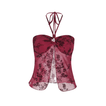 Halter o ring mesh crop top