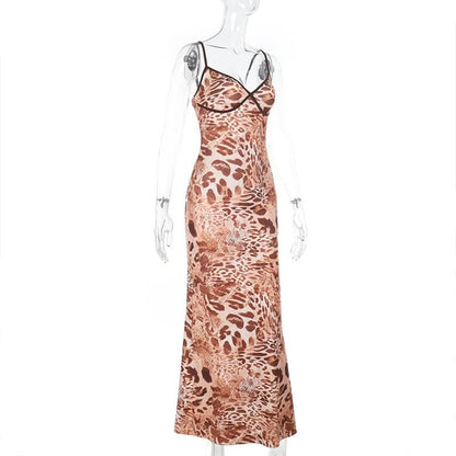 Leopard print v neck cami maxi dress