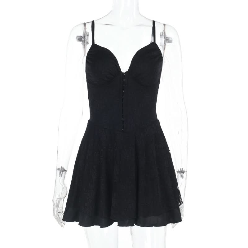 V neck lace button cami mini dress