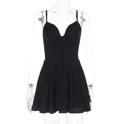 V neck lace button cami mini dress