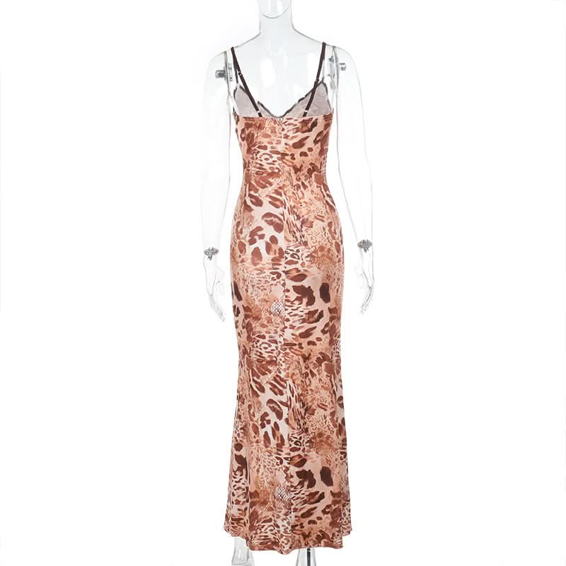 Leopard print v neck cami maxi dress