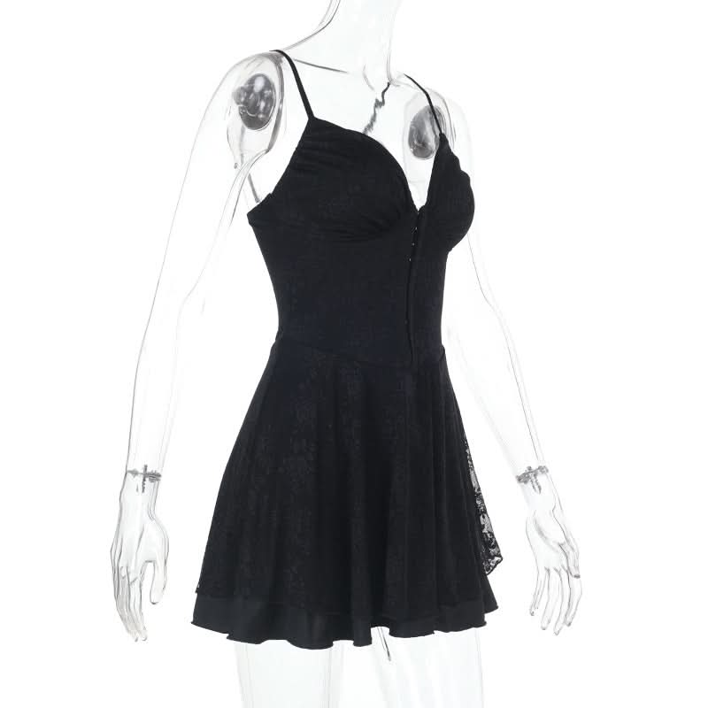 V neck lace button cami mini dress