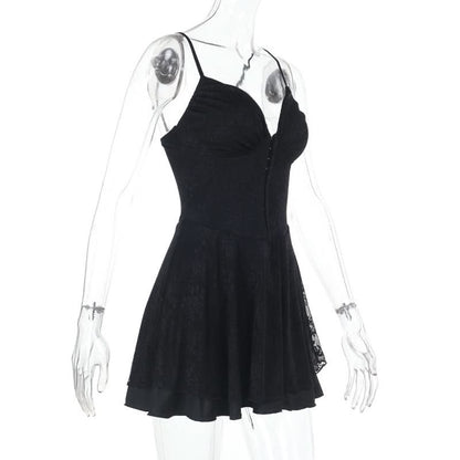 V neck lace button cami mini dress