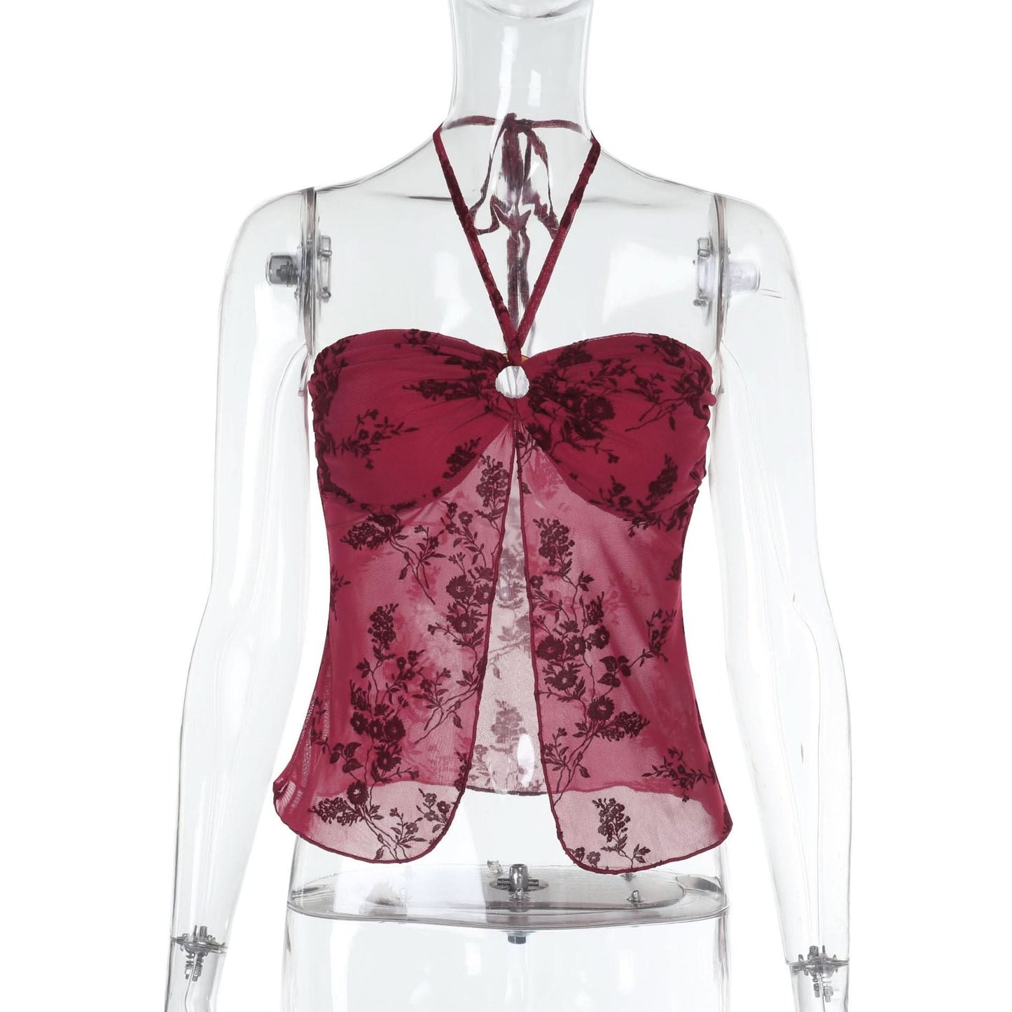 Halter o ring mesh crop top