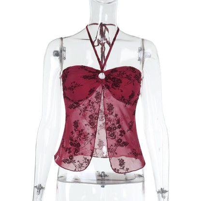 Halter o ring mesh crop top