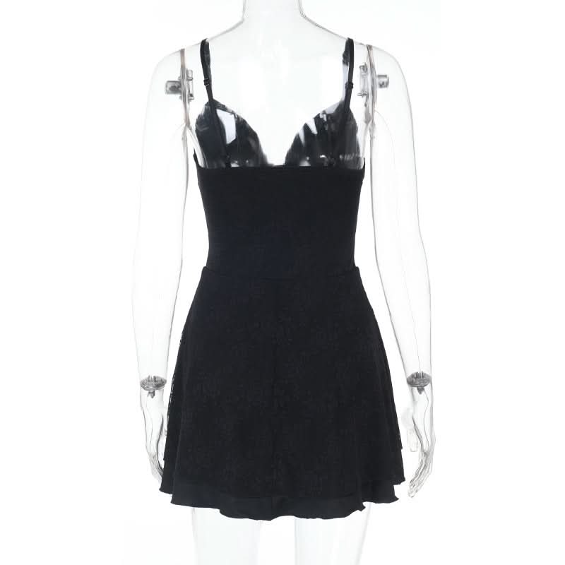 V neck lace button cami mini dress