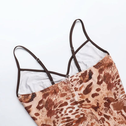 Leopard print v neck cami maxi dress